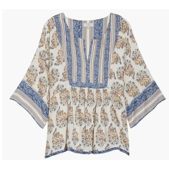 ✨Lucky Brand Mixed Print Peasant Sz Large Top✨ - Picture 4 of 12